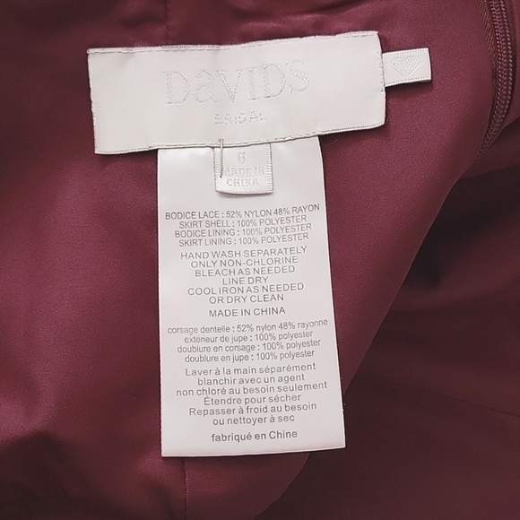 David's Bridal - "One Shoulder Long Lace Bridemaid Dress" - size 6 - wine color - Picture 4 of 5